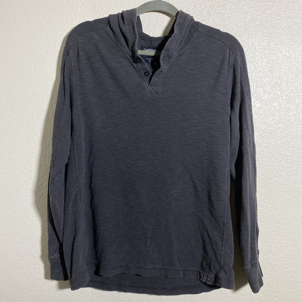 Calvin Klein Jeans Mens Sweatshirt Size Medium Waffle Knit Hoodie Gray